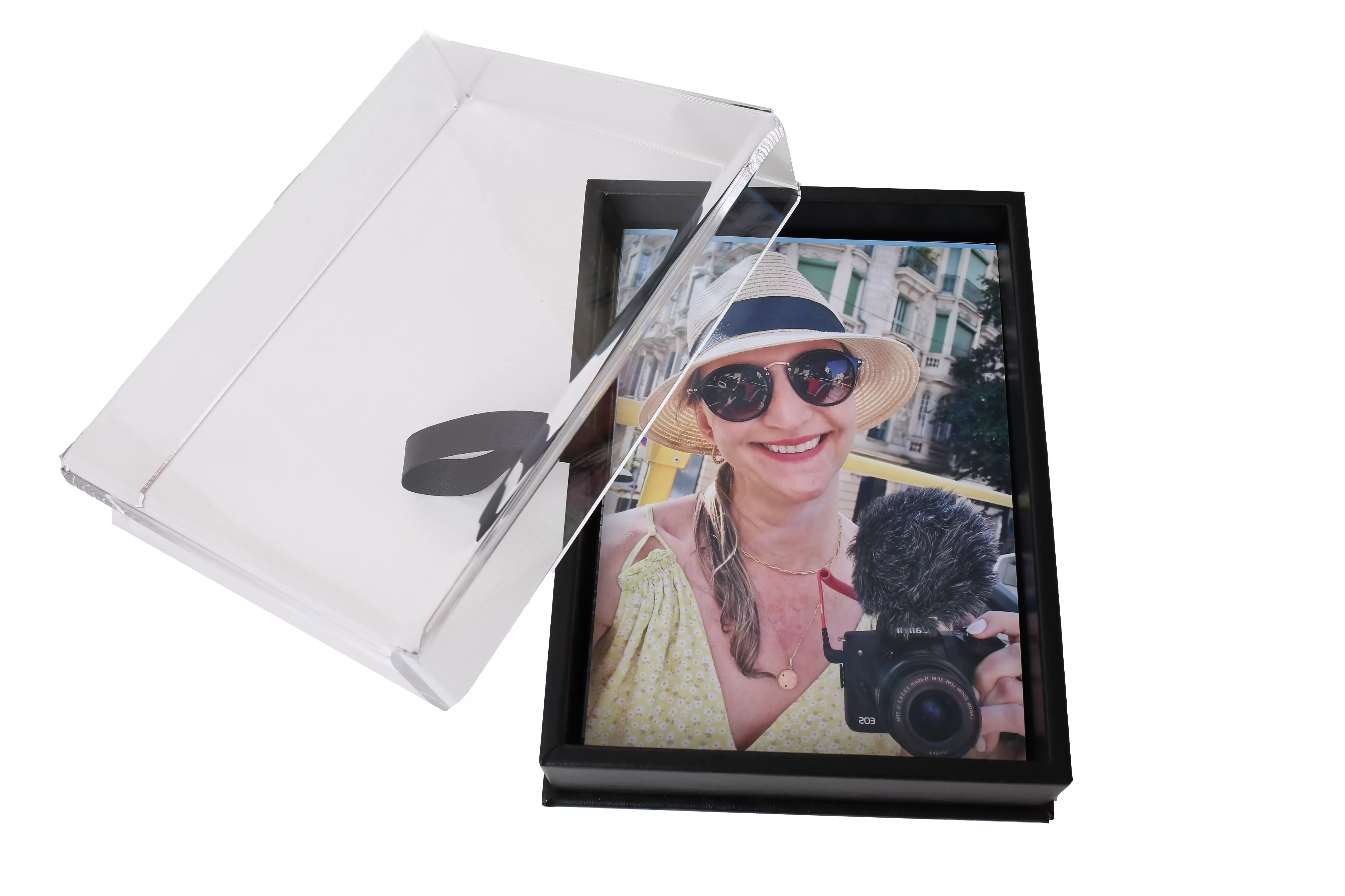 Caixa para fotos com tampa acrílica